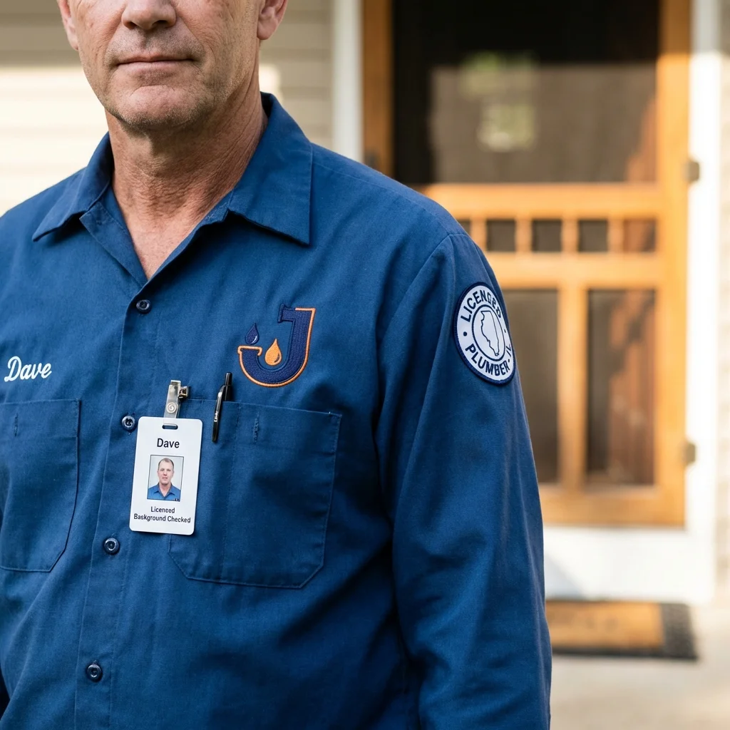 Licensed plumber showing ID badge in Boca Raton, FL