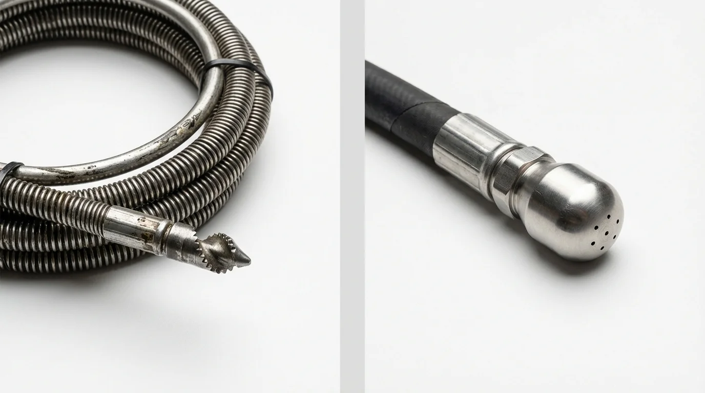 Drain snake cable and hydro jetting nozzle used for drain cleaning in Boca Raton, FL
