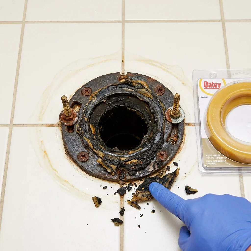 Failed wax ring showing water seepage at the base of a toilet in a Boca Raton, FL home